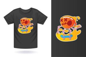 Skull cup t shirt design mockup template, skull with evil eyes t-shirt design. Print for clothes, posters or souvenirs. Vector illustration