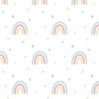 Seamless pattern with boho pastel Rainbow and hearts. vector