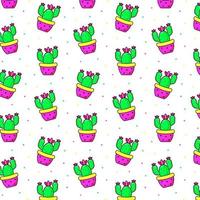 Seamless pattern with bright potted cactus. vector