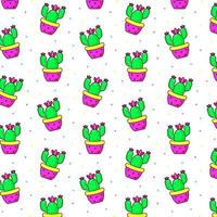 Seamless pattern with bright potted cactus. vector