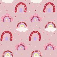 Seamless pattern with boho rainbows, hearts, stars, dots. vector