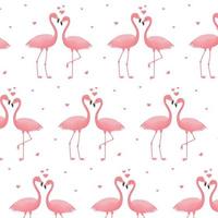 Seamless pattern with flamingos in love and hearts. vector