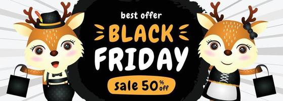 spacial discount black friday sale banner with cute deer illustration vector