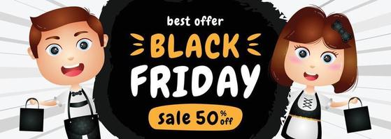 spacial discount black friday sale banner with cute couple illustration vector