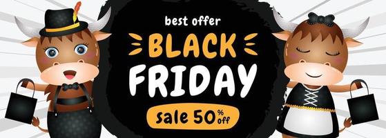 spacial discount black friday sale banner with cute buffalo illustration vector