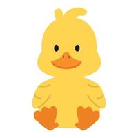 lindo patito amarillo siéntate plano vector