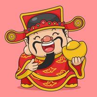 Cute Chinese New Year Fortune God Holding Gold Money vector