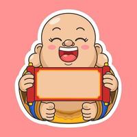 Cute Chinese New Year Fortune God Laughing Buddha Holding Scroll vector