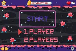 interfaz de juego de espacio de píxeles con botón de inicio vector