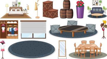 Set of interior furniture and decorations vector