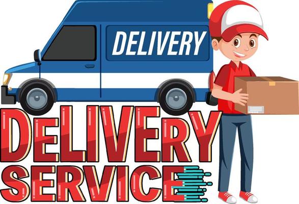 Delivery Service wordmark with courier delivering packages