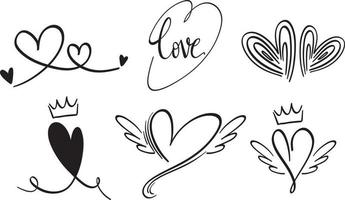 Set of different hearts in doodle style vector