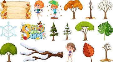 Set of four seasons trees and nature objects vector