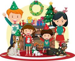 Happy family in Christmas theme vector