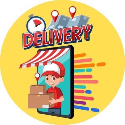 Delivery font logo with courier cartoon character