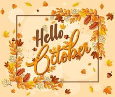 hola logo de octubre con hoja de otoño ornamental vector