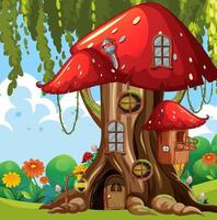 Mushroom tree house in the forest vector