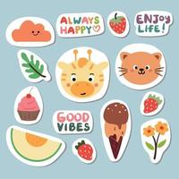 cute cartoon sticker set vector