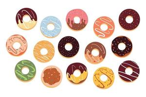 conjunto de pegatinas de donut de dibujos animados vector