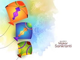 diseño de fondo del festival makar sankranti con cometas de colores vector