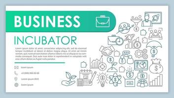 Business incubator banner, business card vector template. Project management. Company contact with phone, email line icons. Startup launch service. Presentation, web page idea. Corporate print layout