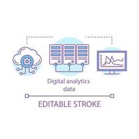 Digital analytics data concept icon. Analysis and dashboards idea thin line illustration. Digital marketing. Business data. Vector isolated outline drawing. Editable stroke