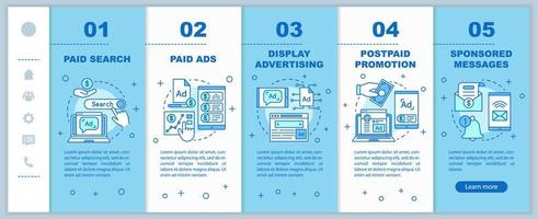 canales ppc que incorporan la plantilla vectorial de páginas web móviles. mercadeo de medios idea de interfaz de sitio web de teléfono inteligente sensible con ilustraciones lineales. pantallas de pasos del tutorial de la página web. concepto de color vector