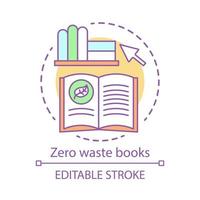 Zero waste books and literarure concept icon. Environmental issues and eco, friendly education idea, ecology learning thin line illustration. Vector isolated outline drawing. Editable stroke