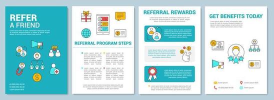 diseño de plantilla de folleto del programa de referencia de marketing. folleto, folleto, diseño de impresión de folleto con ilustraciones lineales. diseños de páginas vectoriales para revistas, informes anuales, carteles publicitarios vector