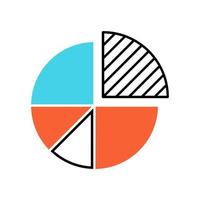 Pie chart color icon. Circle divided into parts. Diagram. Circular statistical graphic. Symbolic representation of information. Statistics data visualization. Isolated vector illustration