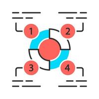 Explanatory diagram color icon. Statistics data visualization. Ring divided into 4 sectors. Four parts of whole. Information symbolic representation. Isolated vector illustration