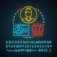 Choose doctor neon light icon. Medicine specialist. Hospital staff. Physician. Surgeon. Medical practitioner. Glowing sign with alphabet, numbers and symbols. Vector isolated illustration