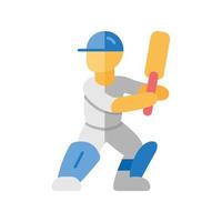 Cricket player flat design long shadow color icon. Batsman ready to fight off pitch. Cricketer in uniform, leg pads with bat. Team game. Athlete on playground. Vector silhouette illustration