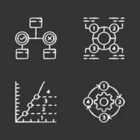 Diagram concepts chalk icons set. Decision, explanatory, phase, process charts. Statistics data and process flow. Information symbolic representation. Isolated vector chalkboard illustrations