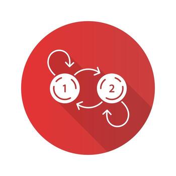 State diagram flat design long shadow glyph icon. System behavior. Object two states in response to external stimuli. Data processing. Information technology. Vector silhouette illustration