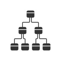 Tree diagram glyph icon. Hierarchical system. Node link diagram. Visual representation of processes and relationships. Tree structure. Silhouette symbol. Negative space. Vector isolated illustration