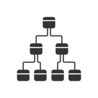 Tree diagram glyph icon. Hierarchical system. Node link diagram. Visual representation of processes and relationships. Tree structure. Silhouette symbol. Negative space. Vector isolated illustration