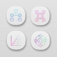 Diagram concepts app icons set. Decision, explanatory, phase, process charts. Statistics data and process flow. UI UX user interface. Web or mobile applications. Vector isolated illustrations