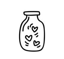 Monoline jar with hearts. Valentines Day Hand Drawn icon. Heart Holiday sketch doodle Design element valentine. love decor for web, wedding and print. Isolated illustration vector