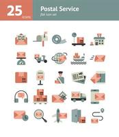 conjunto de iconos planos de servicio postal. vector