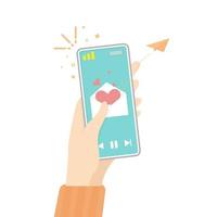 Vector creative design, Young hand send message love with smartphone.