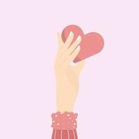 Vector creative hand shape design, Young hand holding red heart for you.