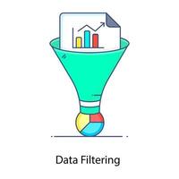 Flat outline concept icon of data filtering, only desired data display vector