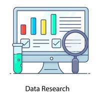 Data research flat outline concept icon showing, review collected data vector