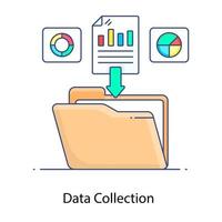 Data collection flat outline concept icon showing, data measuring and collection vector
