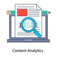 vector de contorno plano de análisis de contenido, lupa sobre datos comerciales