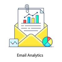 Email analytics flat outline concept icon showing, gather data for mail vector