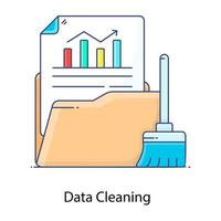 Flat outline concept icon of data cleaning, remove inaccurate data vector