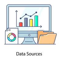 Data sources flat outline concept icon which provides original form of data vector