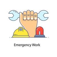 Hand holding spanner with hooter denoting emergency work icon vector